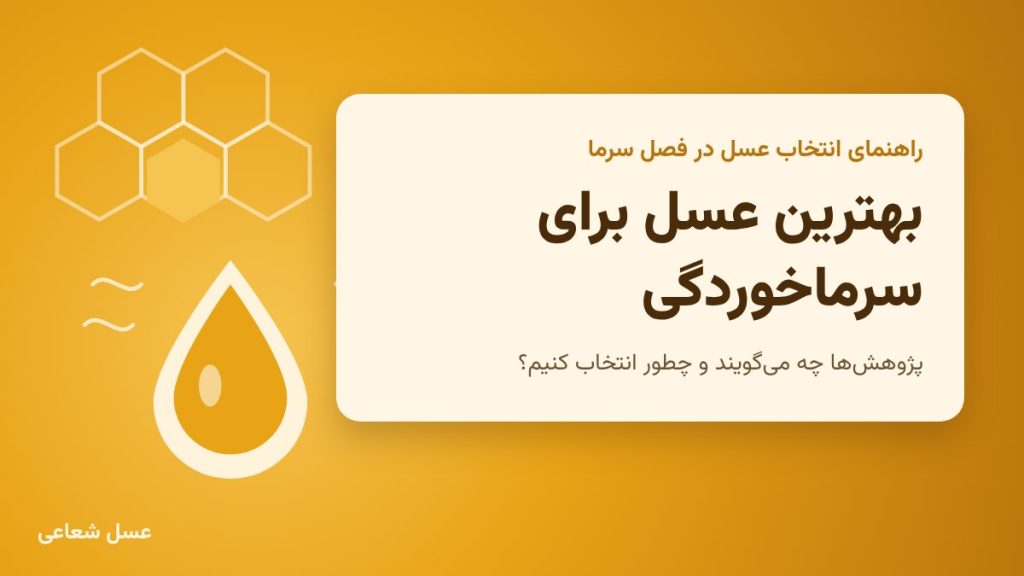 بهترین عسل برای سرماخوردگی؛ قطره عسل و شان عسل روی زمینه کهربایی